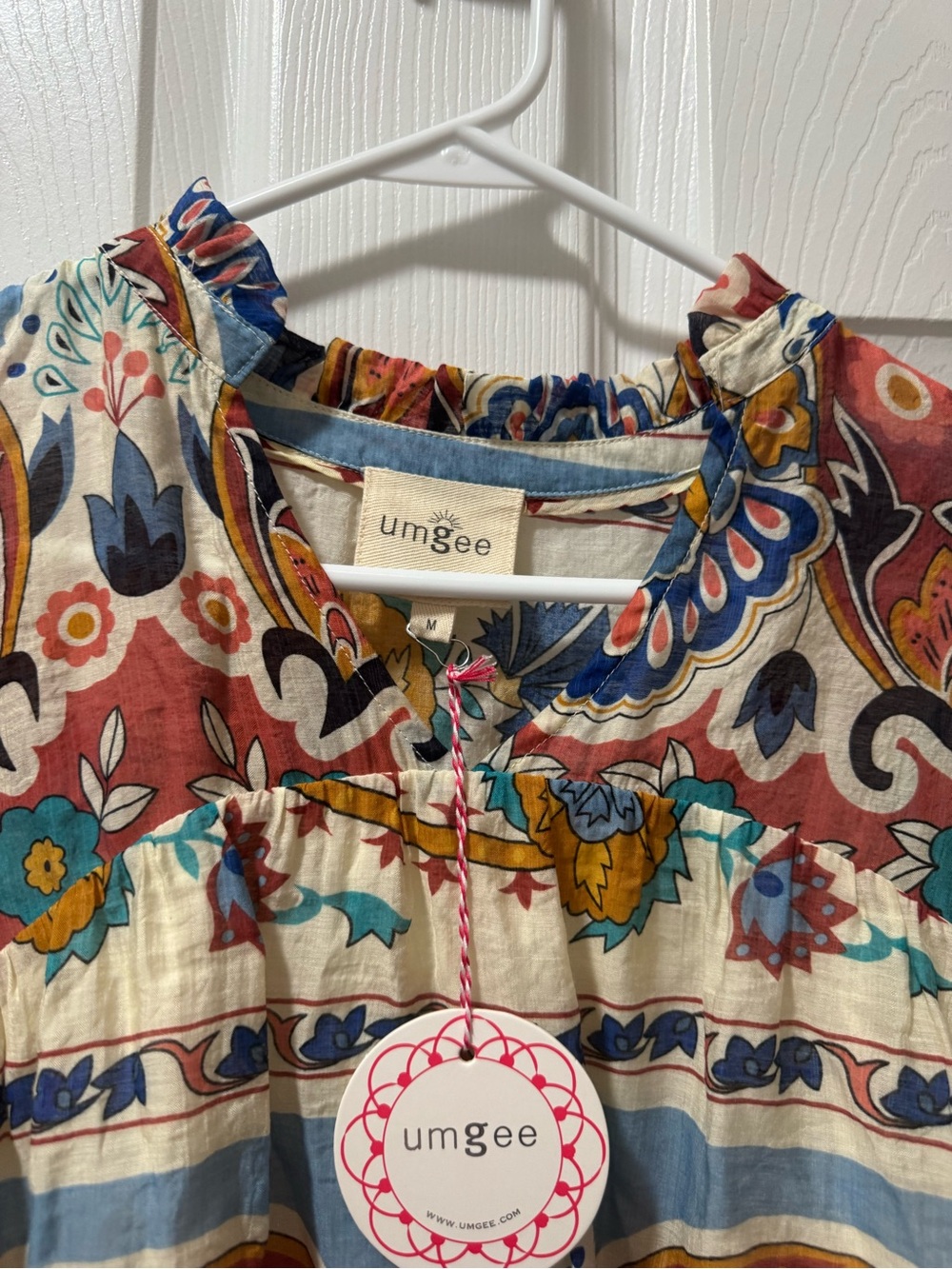 Umgee Cream Floral Boho Blouse with Rust & Blue Accents - Picture 6 of 6